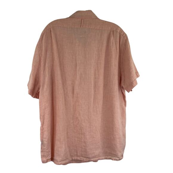 Lincs David Chu 100% Linen Peach Button Up SS shirt Men's Large - Picture 5 of 12